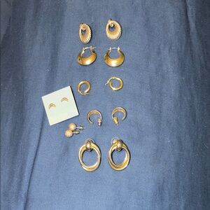 Gold Tone Mixed Hoop and Stud Earring Set - Women's Jewelry